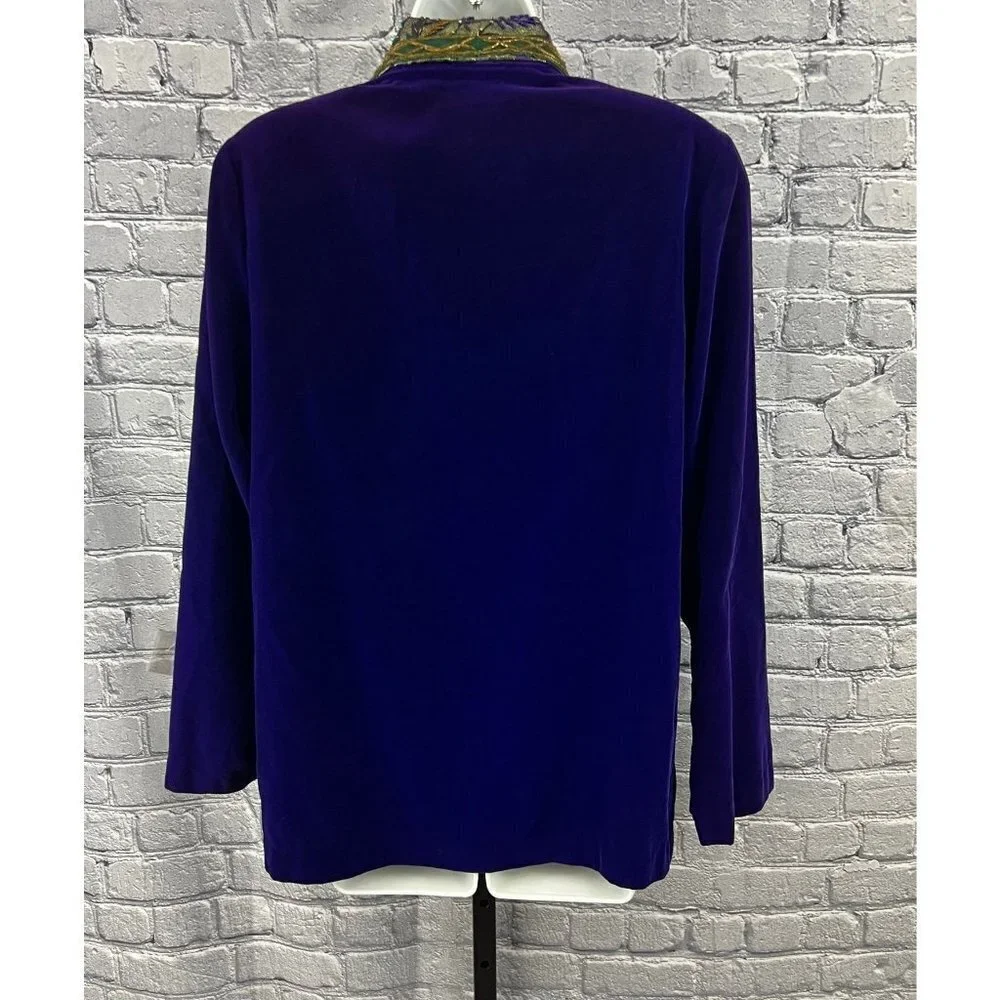 Victoria's Secret Purple Velvet Jacket vintage Beaded Sequins Size S Metallic - Picture 3 of 14